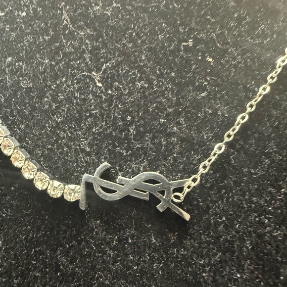 New upcycled ysl Elegant Silver Necklace with Crystal Accents - Picture 4 of 4